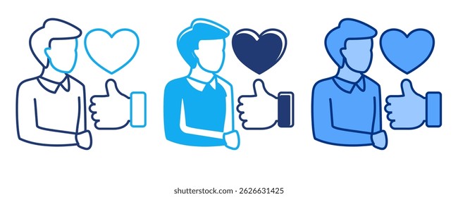 Gratitude Practice icon represented by self thumbs up Blue, Dualline, Dualtone style.