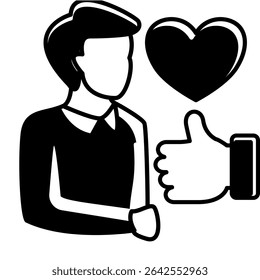 Gratitude Practice icon represented by self thumbs up Black Filled style.