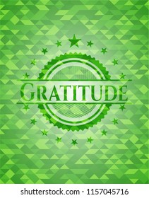 Gratitude realistic green emblem. Mosaic background