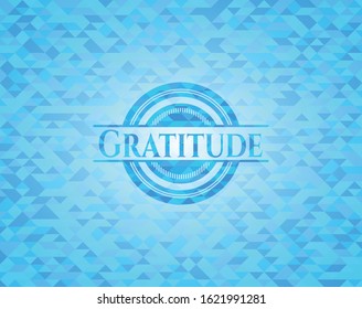 Gratitude realistic light blue emblem. Mosaic background