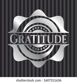 Gratitude silvery shiny badge. Vector Illustration. Mosaic.