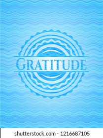 Gratitude sky blue water style badge.