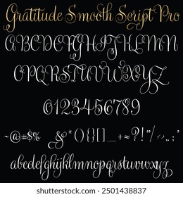 Gratitude Smooth Script Pro Font, Letters, Font Alphabet, Signs And Symbol, Number