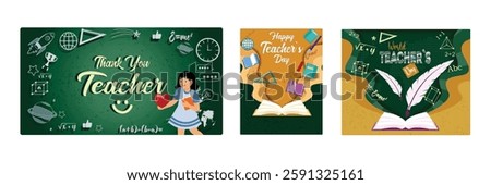 Gratitude to the teacher. Books are the source of all knowledge.World Teachers Day. Teacher's day concept. Set flat vector illustration.