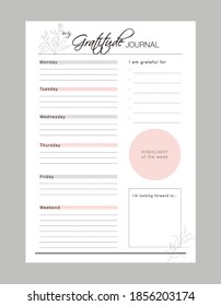 Gratitude and Thankful Journal for printable template Vector. Business organizer page. Paper sheet. Realistic vector illustration.