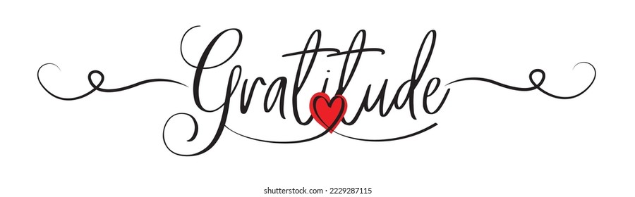 Gratitude, vector. Positive thankful quote. Wording design isolated on white background, lettering. Typographical stencil art design.