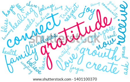 Gratitude word cloud on a white background. 