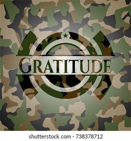 Gratitude written on a camouflage texture