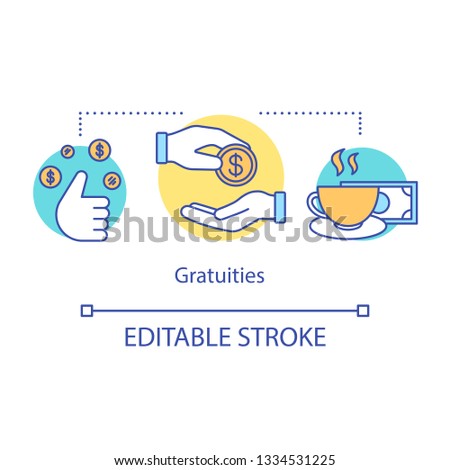 Gratuities concept icon. Payment idea thin line illustration. Gratitude for services in hotel. Paying money to waiter, chambermaid. Almsgiving. Vector isolated outline drawing. Editable stroke