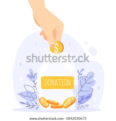 Gratuity concept. Jar of tips. Good feedback or donation for the great service. Isolated vector illustration in modern flat style
