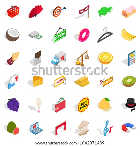 Gratuity icons set. Isometric set of 36 gratuity vector icons for web isolated on white background