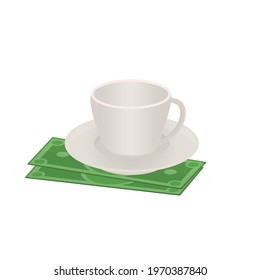 Gratuity. Tip money under the cup, vector illustration