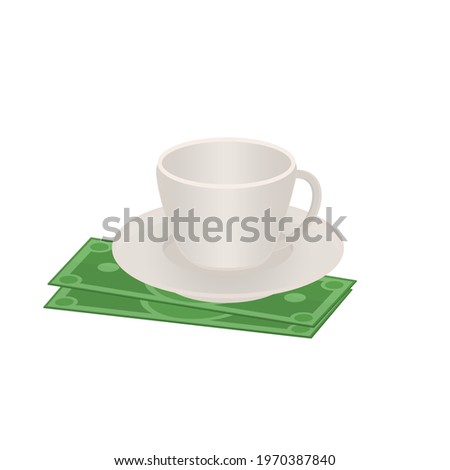 Gratuity. Tip money under the cup, vector illustration
