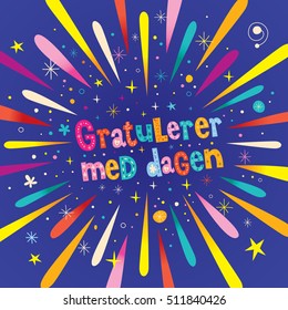 Gratulerer med dagen Happy Birthday in Norwegian greeting card with burst explosion