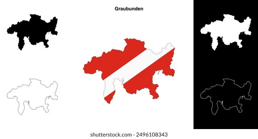 Graubunden canton outline map set