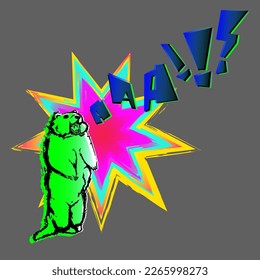 Graundhog screaming, terrified woodchuck. Outline funny marmot memes. Graundhog day. Trendy vector illustration isolated on background.