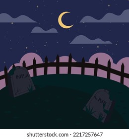 Grave background and Ghost flat illustration