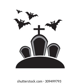 Grave and Bats for Halloween symbol, vector illustration