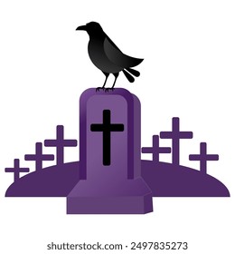 Grave with black crow on Halloween