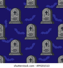 Grave blue pattern. Tomb background. Halloween RIP concept design art. Gravestone texture for child, print, textile, clothes, banner, website, greeting card. Vector illustration.