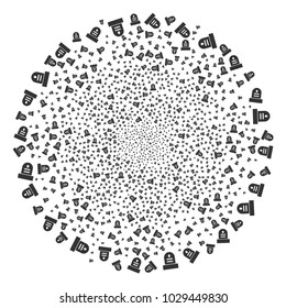 Grave burst round cluster. Object pattern created from scattered grave pictograms as burst sphere. Vector illustration style is flat iconic symbols.