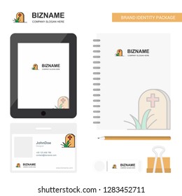 Grave Business Logo, Tab App, Diary PVC Employee Card and USB Brand Stationary Package Design Vector Template