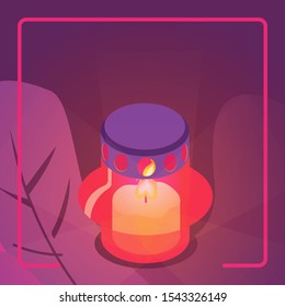 Grave candle. Vector isometric illustration.