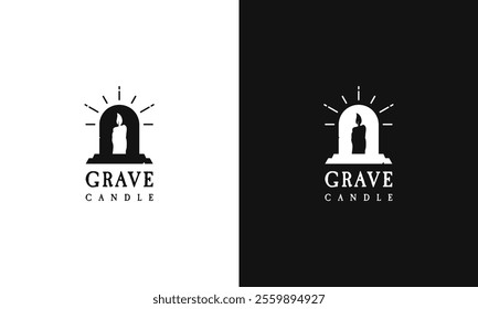 Grave, candle vintage vector icon, simple illustration on a dark black background, logo design