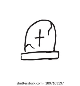 Grave with catholic cross cemetery halloween doodle vector element magical symbols. halloween decoration. Isolated vector on white backdrop.