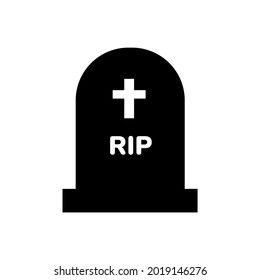 Grave in the cemetery. Black silhouette and grave icon in vector set. different shaped graves and crosses isolated on white background.