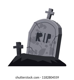 Grave, Cemetery, Cross, Icon, Vector, Illustration, Isolated, Cartoon Style