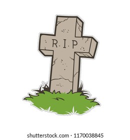 grave cemetery tomb doodle patch sticker.