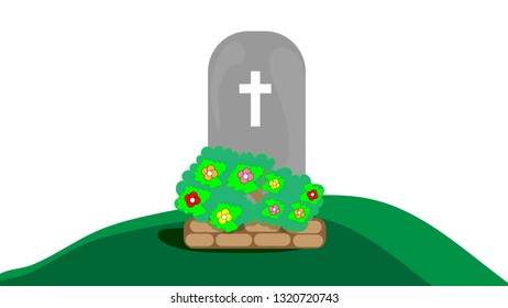 The Grave at the Church with white background, Vector.
