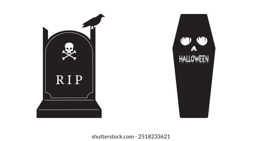 The grave. The coffin. Halloween. Illustration