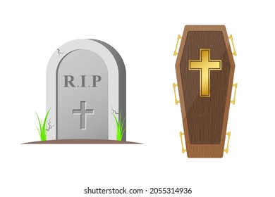 Grave and coffin set illustration