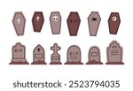 Grave and coffin simple set. Tombstone flat style vector, grave symbol isolated on white background.