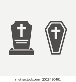 Tumba, ataúd, lápida, lápida, lápida, funeral, Vector del icono de la muerte para el concepto móvil y el Diseño web.