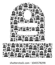 Grave composition designed in the group of grave icons. Vector iconized collage constructed from simple items.