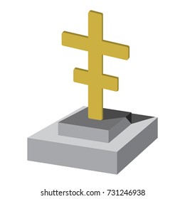 Grave with cross cartoon icon. Isolated vector illustration on white background.