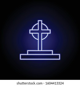 grave, cross, death outline blue neon icon. detailed set of death illustrations icons. can be used for web, logo, mobile app, UI, UX