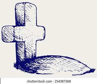 Grave with a cross. Doodle style