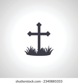 grave with cross icon. Rip grave icon.