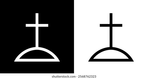 Grave with cross icon. Symbol of death or cemetery. Attribute of funeral, Halloween or horror movie.