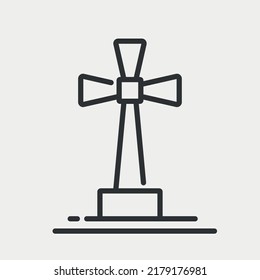 Grave Cross Line Icon. Memorial Tombstone, Halloween, Cemetary Sign. Headstone Symbol. Vector Illustration On White Background