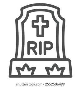 Grave with cross line icon, memorial theme concept. Vector graphics. Dead end sign on white background, outline style icon for mobile or web design