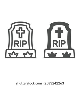 Grave with cross line and solid icon, memorial theme concept. Vector graphics. Dead end sign on white background, outline style icon for mobile or web design