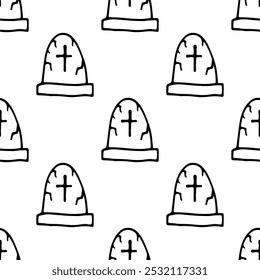 Grave with cross seamless pattern doodle vector on white background