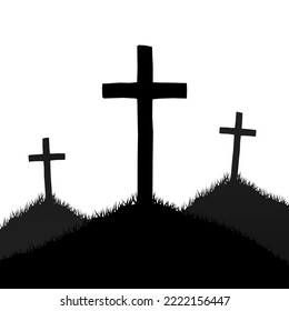 Grave with a cross. The silhouette is a tomb and a cross. Halloween, commemoration, sadness. Vector illustration.