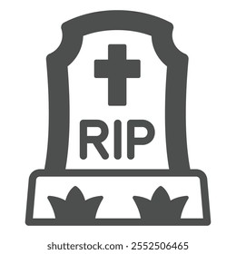 Grave with cross solid icon, memorial theme concept. Vector graphics. Dead end sign on white background, glyph style icon for mobile or web design