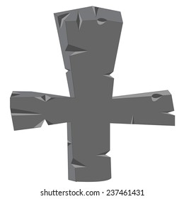 Grave cross from stone on white background insulated